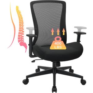 Big and Tall Office Chair for Heavy People 400lb, Ergonomic Desk Chair Mesh Computer Chair with Lumbar Support, Adjustable Height and Armrests (Black)