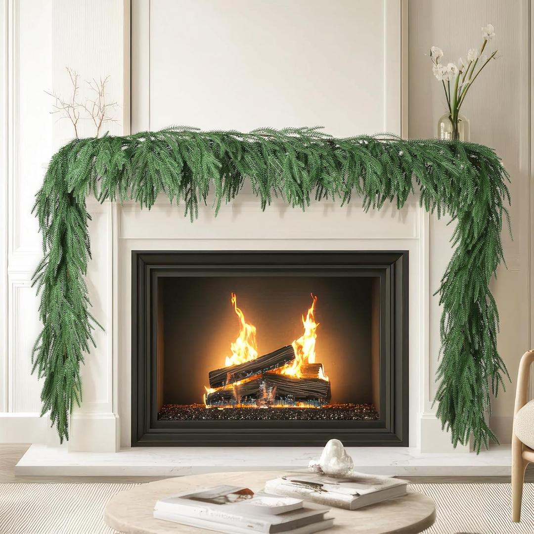 2 Pcs 6FT Norfolk Pine Garland (12FT Total): Real Touch Artificial Christmas Greenery with 120 Branches, Premium Decor for Mantle, Table, Wall, Indoor/Outdoor (Dark Green)