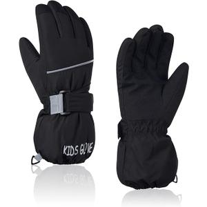 Kids Gloves for winter Waterproof Boys Snow Ski Gloves Toddler Boys Girls Warm Snow Mittens Black Medium