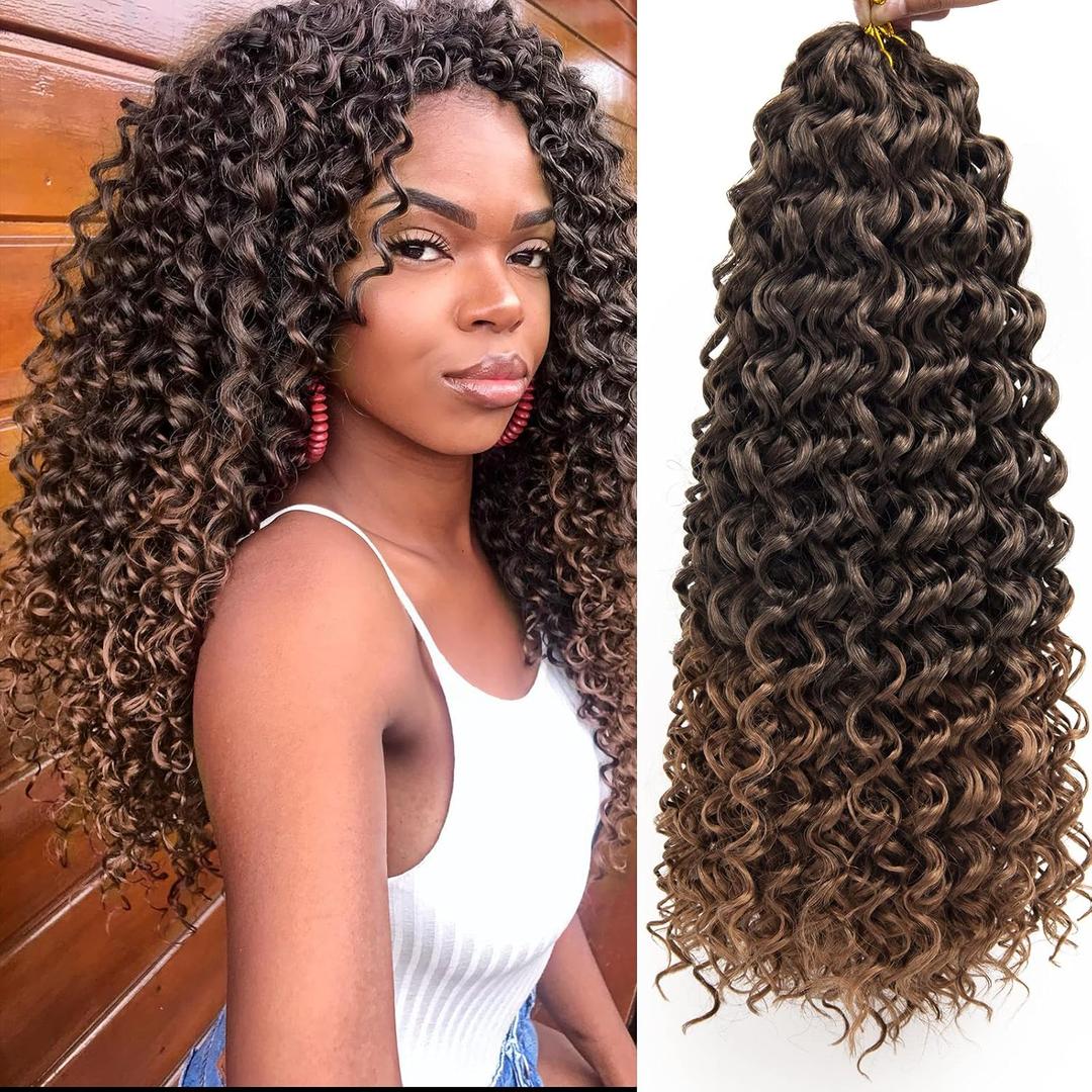 GoGo Curl Crochet Hair for Women Water Wave Curly Crochet Hair Wavy Hair Deep Wave Beach Curl Crochet Synthetic Hair Extensions (18 inch(Pack of 6), T1B/30)