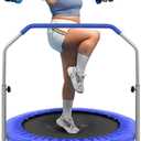SereneLife 40" Foldable Mini Trampoline for Adults - Compact Fitness Rebounder with Adjustable Foam Handle, Exercise Trampoline with Max Load 330lbs, Indoor/Garden Whole-Body Workout (Deep Blue)
