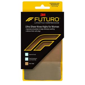 2 x FUTURO Ultra Sheer Knee Highs for Women, Nude, 71060EN, Medium, Moderate (15-20 mm/Hg)