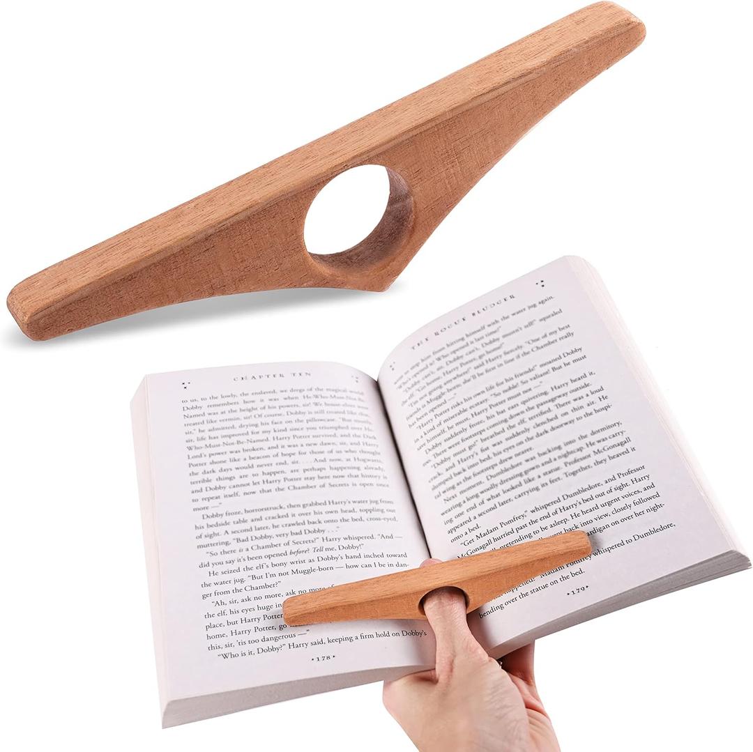 HOPPLER Dual Function Wooden Book Page Holder - Handmade from African Mahogany They are Novel Wooden Book Accessories and Gifts for Book Lovers (Medium)