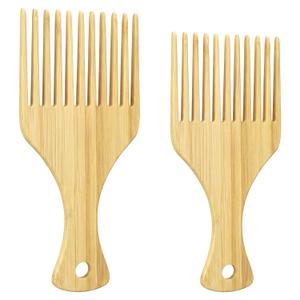 2-Piece Bamboo Afro Hair Pick Comb Set, Bamboo Comb Set for Afro Hair 9 Teeth Wooden Hairs Picks for Women Men Hairs Styling Tool for Thick Curly & Beard