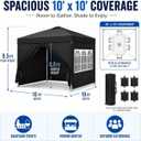 Garvee 10x10 Pop Up Canopy Tent with 4 Sidewalls, 1-Button Easy Setup Outdoor Canopy Shelter with Mesh Windows, Zipper Doors, Steel Frame, Wheeled Carry Bag, UV & Water-Resistant, Black