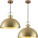 Gold Pendant Light 16 inch, Hammered Large Dome Pendant Light, Industrial Farmhouse Pendant Lights Kitchen Island, Gold Kitchen Pendant Lights for Kitchen, Dining Room Living Room 2 Pack