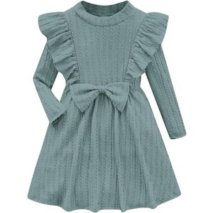 Kimoda Green Long Sleeve Dress for Girls A-line Tiered Swing Fall Winter Dresses 4t Holiday Soft Dresses Size 5, Green