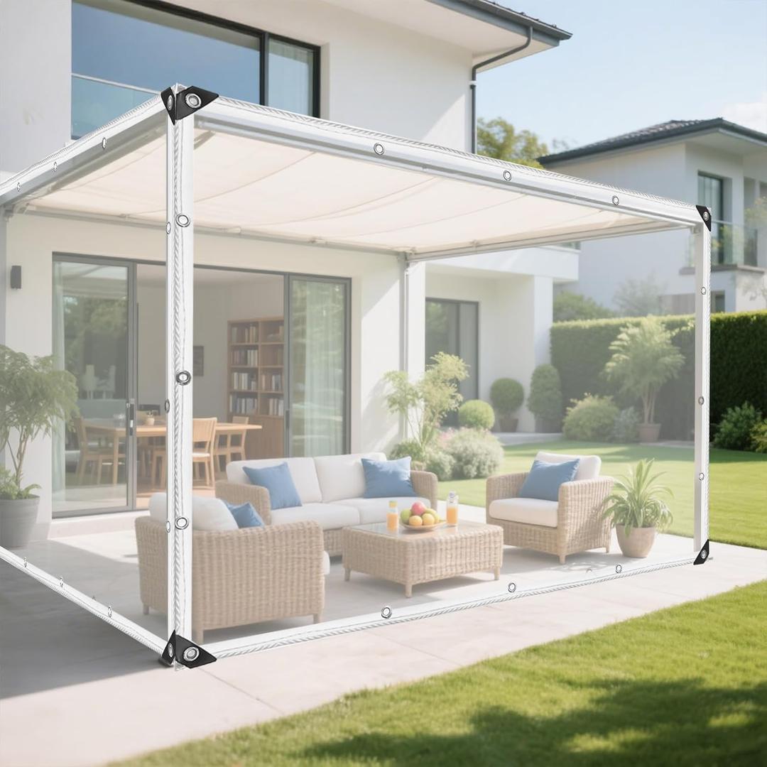 Clear Tarp 8X10 FT with Grommets and Tying Rope,Clear Tarps 14 Mil Thick Heavy Duty PVC Vinyl Waterproof,Protects Against Water,Tear,Cold Weather Resistant for Patio,Camping,Greenhouse Outdoor,Porch (8x10 FT (2.4x2.9m))