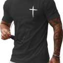 Mens Short Sleeve Cotton T-Shirts Crew Neck Jesus Cross Printed Shirts Faith Christ Shirts (Gray, XL)