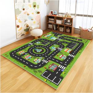Analog ABC Kids Rug Playroom Car Play Mat City Life Road Rug for Cars Fun City Map for Carpet for Bedroom Boys (31 * 47 inches, Gorgeous City) (2'7" x 3'11" (Star))