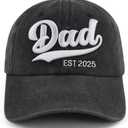 2PCS Mom and Dad EST 2025 2026 Hat, Adjustable 3D Embroidered New Parents Gifts Baseball Cap (One Size)