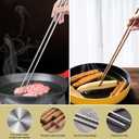 4 Pcs Long Cooking Chopsticks Reusable 15.3 Inch Non-slip Threaded Stainless Steel Chopsticks and 16.5 Inch Natural Wooden Extra Long Chopstick for Hot Pot, Frying, Noodle, Cooking Favor