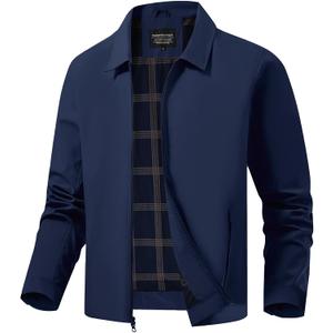 WHN Men's Lightweight Jackets Light Windbreaker Full Zip Casual Business Jacket Fall Golf Work Coat with Zip Pockets, Large