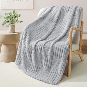 Whale Flotilla Lightweight Fleece Throw Blanket for Couch, Fuzzy Soft Blankets with Decorative Jacquard Pattern for Summer, Warm and Fluffy, 50x60 Inch, Light Grey