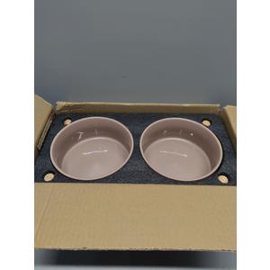 Ceramic 6.1inch Raised Dog Bowl with Stand for Small and Medium Breed Dog Dish Pet Food and Water Bowl (Double Bowl with Stand - Brown Coffee, 28oz)