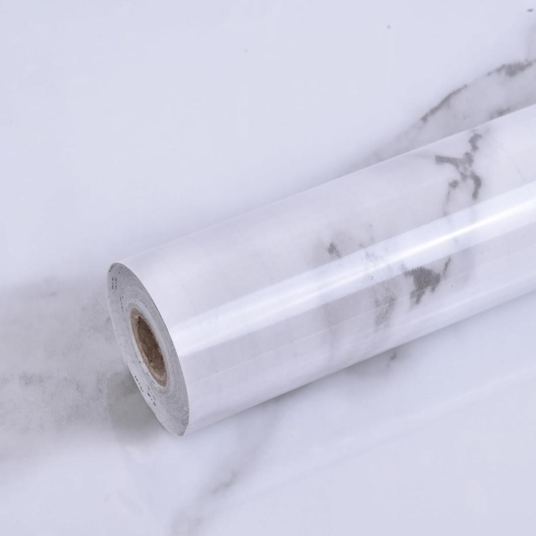 White Marble Contact Paper, Peel and Stick Wallpaper, Self Adhesive Removable Wallpaper Waterproof, Glossy Granite Wall Paper for Kitchen Countertop Bathroom, Cabinet, 15.7" x 118" Vinyl