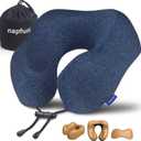 napfun Neck Pillow for Traveling, Upgraded Travel Neck Pillow for Airplane 100% Pure Memory Foam Travel Pillow for Flight Headrest Sleep, Portable Plane Accessories, Blue