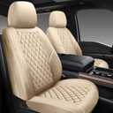 GEEYONTEK Premium Leather Car Seat Covers Full Set,Universal Fit for Cars,Trucks&SUVs,Waterproof Car Seat Cushion,Full Coverage Car Seat Protector with 5 Seats,Beige (Front and Rear(5 seats))