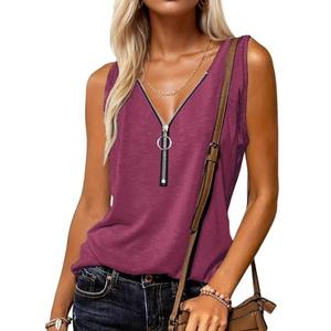 Halife Womens Tops Dressy Casual Half Zip V Neck Sleeveless Losse Fit Summer Lightweight Tank Tops Fuchsia XL