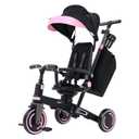 Aneco 9-in-1 Multi-functional Baby Tricycle for Toddlers 10 Months-3 Years with Removable Canopy Rotatable Seat Safety Harness Wheel Brake Adjustable Push Handle Storage Bag Cup Holder, Black and Pink