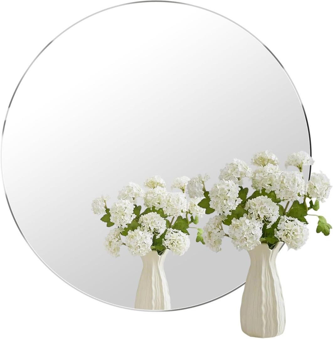 20'' Glass Round Mirror for Wall Decor, Wall Mounted Circle Mirror with Adhesive Tapes for Bathroom, Living Room, Vanity, Bedroom, Entryway, Over Sink, Hallway, Home Decor