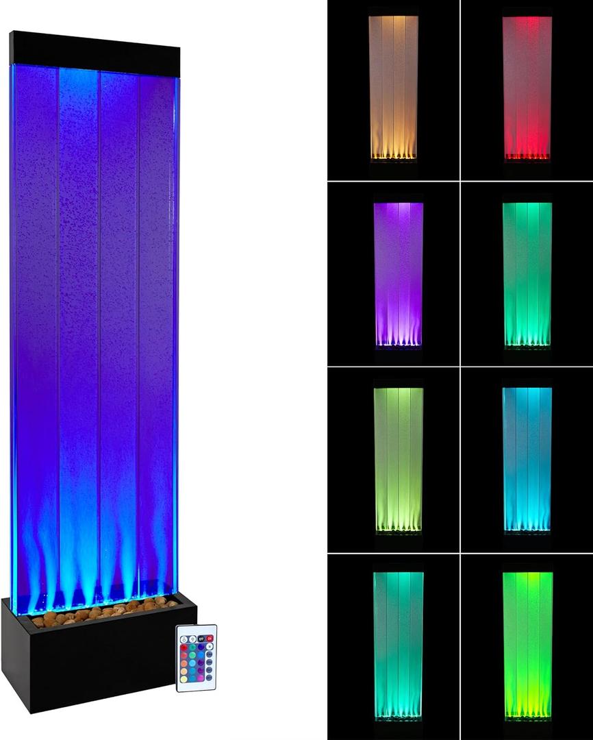 Alpine Corporation 72" Tall Indoor Floor Bubble Wall Fountain with Remote and Color-Changing LED Lights, Decorative Water Feature for Home or Office, Black