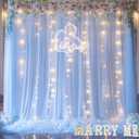 Baby Blue Sheer Tulle Backdrop Curtains with Lights String for Parties Baby Shower Decorations for Boy Bridal Shower Birthday Party Photo Shoot Background Wall Decorations 108ft(2 Panels 58ft)