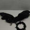 Dark Angel Costume Wings and Halo for Kids fallen Angel Adult Feather Wings(Black)