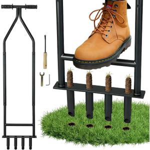 Manual Lawn Aerator Tool, Heavy Duty Detachable Iron Grass Aerator with Root Weeder, Reducing Soil Compaction, Yard Aeration Tool for Garden & Lawn Care