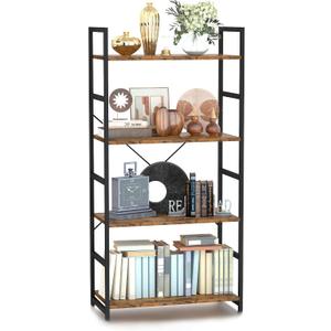 NUMENN 4 Tier Bookshelf, Tall Bookcase Shelf Storage Organizer, Modern Book Shelf for Bedroom, Living Room and Home Office, Vintage