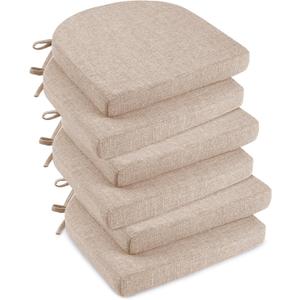 downluxe Indoor Chair Cushions for Dining Chairs,Kitchen Chair Pads with Ties and Non-Slip Backing, 16" x 16" x 2", Oatmeal Beige, 6 Pack