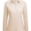 siliteelon Button Down Shirts for Women: Wrinkle Free Long Sleeve Classic Fit Collared Dress Shirt Solid Formal Office Beige 2XL