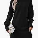 Sovoyontee Women's 2025 Fall Long Sleeve Mock Neck Sweater Dress Casual Loose Ribbed Knit Mini Short Pullover Dresses M