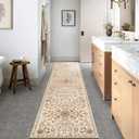 OJIA Runners for Hallways Kitchen Runner Rug Non Slip 2'6"x10', Long Washable Rugs with Rubber Backing Boho Soft Low Pile Floral Carpet Runner for Laundry Bedroom Bathroom Fall Home Decor (Beige Brown)