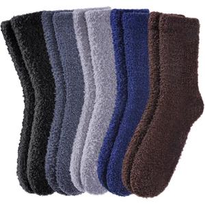 FNOVCO Mens Fuzzy Socks - Soft Cozy Slipper Fluffy Winter Warm Microfiber Plush Sleeping Socks - 5 to 6 Pairs (Brown)