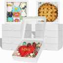TEMLQPACK 36pcs 10x10x2.5 Inches White Bakery Boxes with Window, Pie, Cookies, Chocolate Covered Strawberries, Breakable Heart, Charcuterie Boxes for Christmas