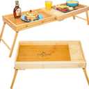 Breakfast Bed Tray for Two - Couple Bed Table Tray w/Cup Holder, Serving/Eating Food Trays - Space Saving Couch, Garden, Couple Food, Gift Ready Wooden Lap Trays with Legs, Bamboo