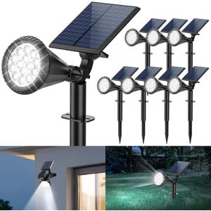 Solar Spot Lights Outdoor, 4 Modes/8 Pack Solar Spotlights Waterproof, 180 Adjustable Powered Landscape Lights, Outdoor Solar Lights for Yard Garden Pathway Flag Tree Wall Statue Cool White