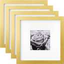 Yaetm 8x8 Picture Frames Gold Set of 4, Square Frame Displays 4x4 with Mat or 8 x 8 without Mat, Gallery Wall Frames 8x8 for Wall Mounting (4 pack, Gold)