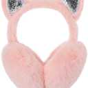 fauson Ear Muffs for Winter Women - Foldable Cat Ear Earmuffs for Women Faux Rabbit Fur Valentines Day Gifts for Her (Pink)