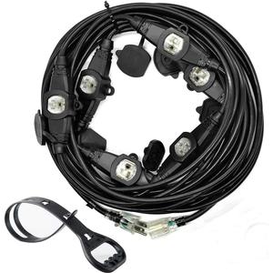 50FT Multiple Power Extension Cord Black,7 Evenly-Spaced Inline Outlet, LED Indicator.16 Gauge 13Amp 1625Watts,Weatherproof Ideal for Outdoor Landscaping Lighting,Holiday Decoration ETL Listed