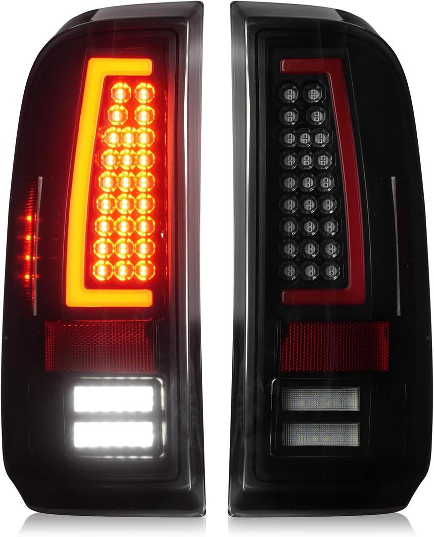 Tail Lights Compatible with Ford F250 F350 F450 F550 Super Duty 2008-2016, LED Tube Rear Brake Lamp Taillights Assembly, Black Housing Smoked Lens