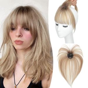 UDU Clip In Bangs Real Human Hair Bangs Hair Clip 360 Natural Fringe Extensions with Invisible Clips for Instant Hair Makeover Hairpieces Natural Look, Lightweight & Reusable Hairpiece for Women (Mixed Dark Blonde)