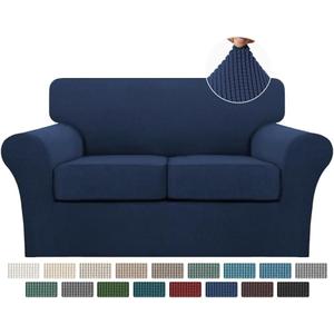 Turquoize 3 Piece Sofa Covers for 2 Cushion Couch Sofa Slipcover Soft Couch Cover for Dogs-Washable Sofa Furniture Covers with 2 Individual Cushion Covers, Thick Jacquard Fabric (Loveseat, Navy)