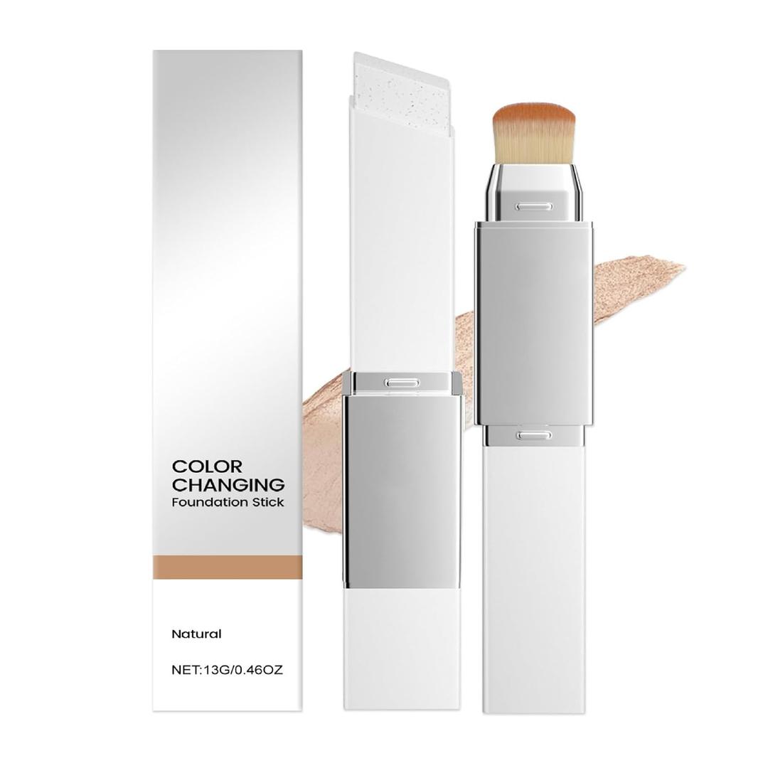 Blanc Cover Cream Stick - Korean Color Changing Foundation Stick V - Dual-Ended with Detachable Brush, Medium to Full Coverage Base Makeup, Portable for Daily Use (Natural)