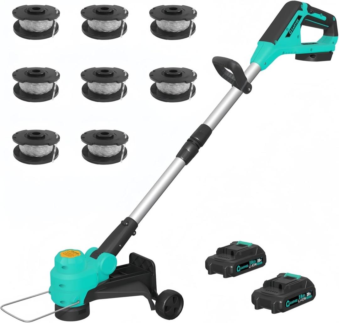 Garvee String Trimmer Cordless - Weed Wacker Battery Powered Electric Weed Trimmer with 2x2.0Ah Batteries, 12" Grass Cutter Auto Line Feed, Lawn Trimmer with 8 Pcs Spools, Lightweight Edger Lawn Tool