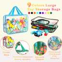 9 Packs Toy Storage Bags with Labels, 11.8x8.7x3.9In Large PVC Reusable Clear Board Game Storage with Zipper, Travel Waterproof Organizer Bags for Building Blocks, Puzzle, Books, Stationery