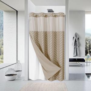 No Hook Boho Farmhouse Shower Curtain with Snap-in Fabric Liner set-54Wx80H(78H),Beige Tufted Chevron Striped Hotel Grade Cloth Shower Curtains for Bathroom with Window, Water Repellent