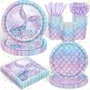 120PCS Mermaid Themed Party Supplies for Girls Baby Shower Under the Sea Mermaid Birthday Party Decorations Ocean Party Tableware Plates Cups Napkins Knives Forks for 20 Guests