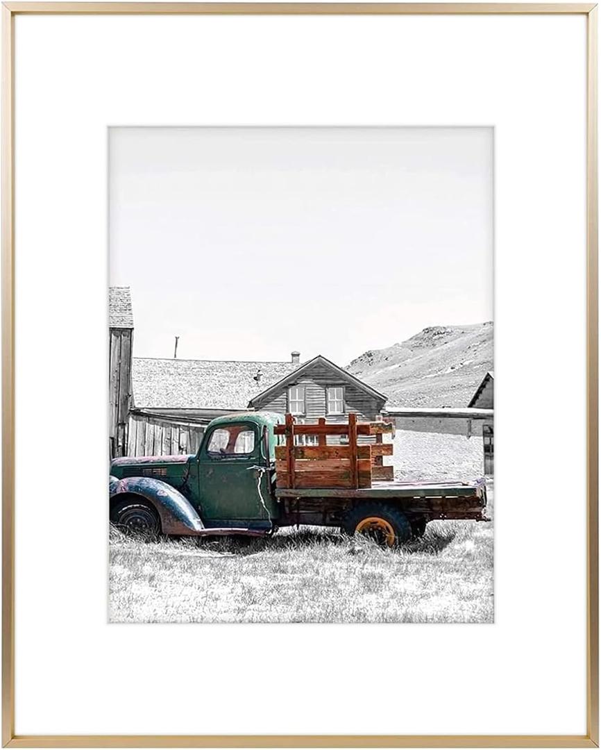 Golden State Art, 16x20 Gold Picture Frame Displays Photo 11x14 with Mat or 16 x 20 Without Mat for Wall Mounting, Classic Satin Aluminum Frames with Real Glass (Pack of 1)